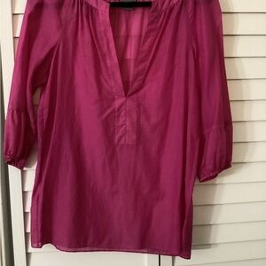 Ann Taylor Fuchsia Tunic Top 3/4 Sleeve Silk and Cotton Blend Size XS